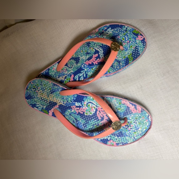 Lilly Pulitzer Coral Reef Flip Flops Preppy Beach Sandals Size 8.5 Fair - Picture 10 of 10
